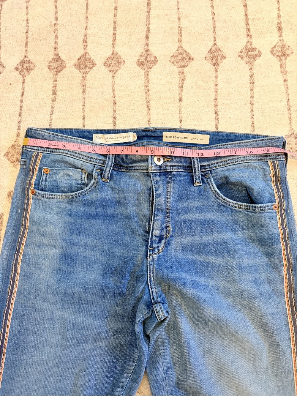 Pilcro and the Letterpress Washed Blue Slim Boyfriend Jeans Side Stripe 30 - Picture 9 of 14